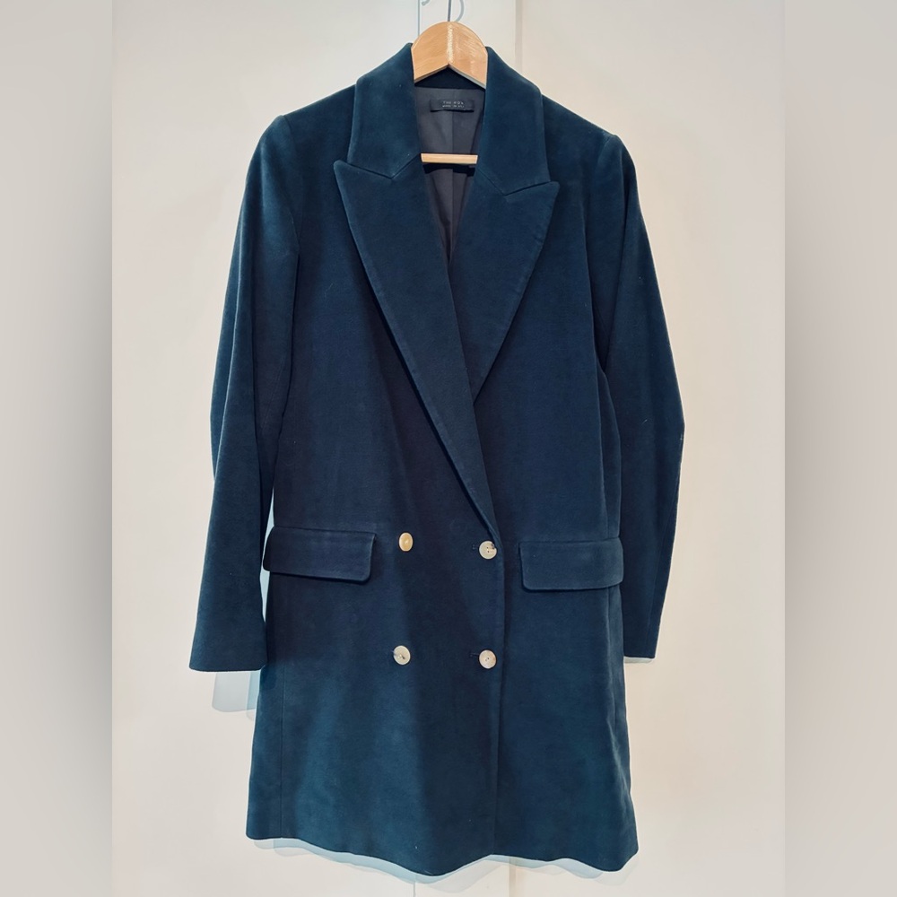 The Row 2 Navy Double-Breasted Cotton Coat - Made in USA
